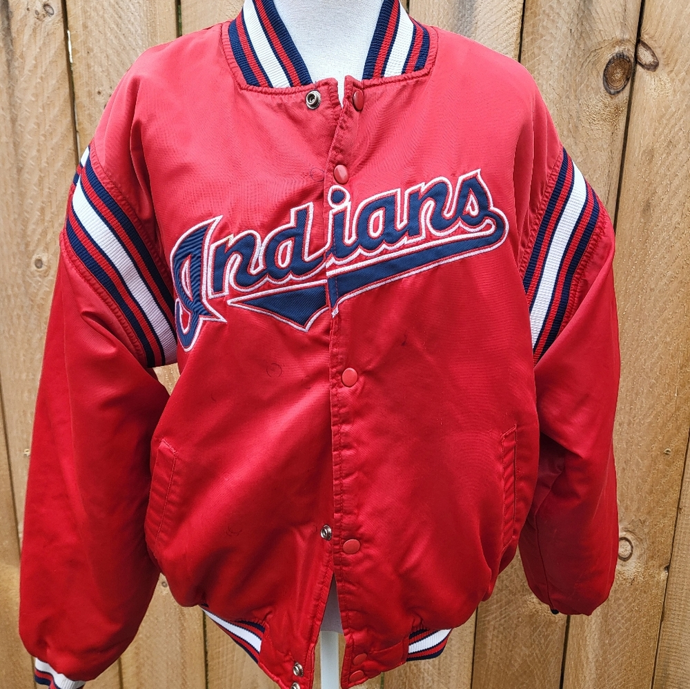 Vintage 1990s/Early 2000s Cleveland Indians Satin Bomber Starter Jacket